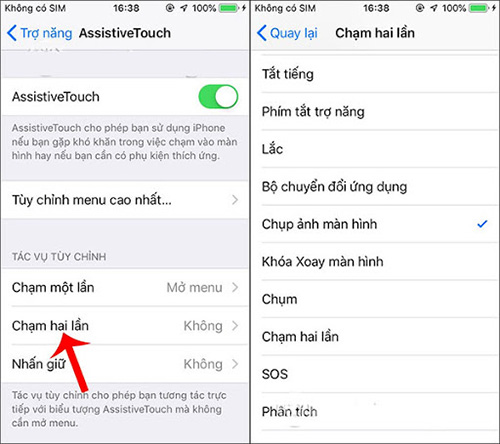 Chụp màn hình iPhone bằng cách chạm 2 lần nút HOME ảo
