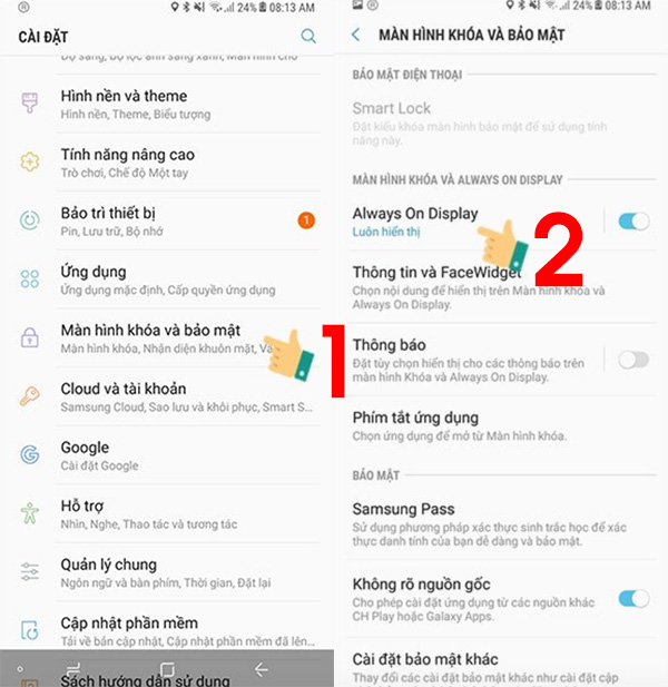 Cách cài đặt 2 chạm mở khóa màn hình Samsung