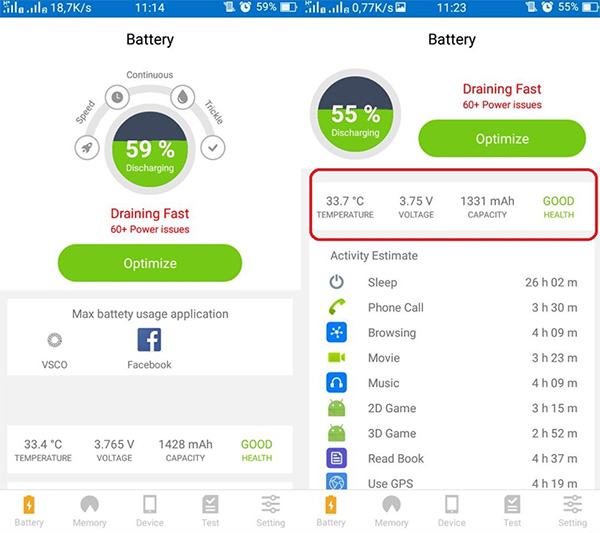 Battery Life cũng là một trong những ứng dụng kiểm tra nhiệt độ điện thoại có độ chính xác cao