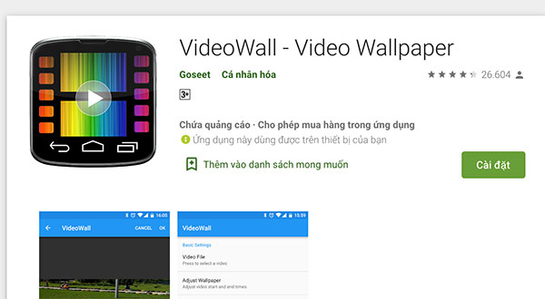 Phần mềm Wallpaper có sẵn trên cửa hàng CH Play