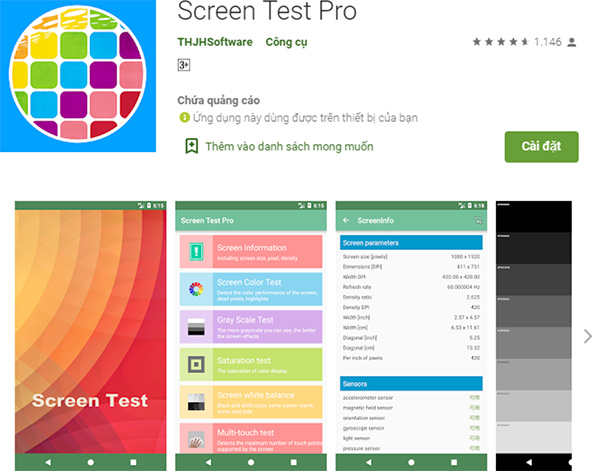 Phần mềm kiểm tra điểm chết trên màn hình Android - Screen Test Pro