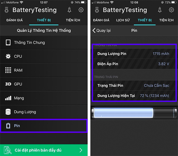 Kiểm tra độ chai pin iPhone bằng Battery Testing (1)
