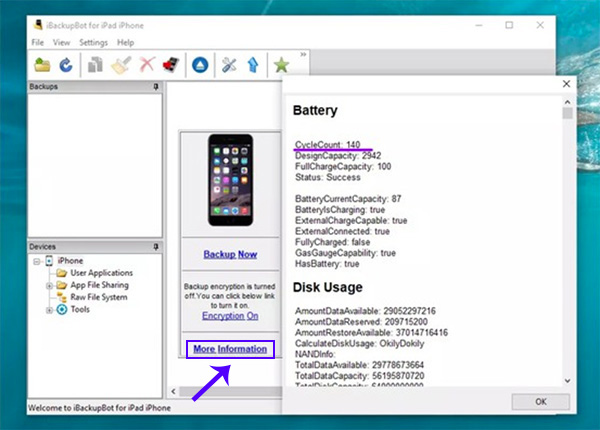 Kiểm tra độ chai pin iPhone bằng iBackup Bot (1)