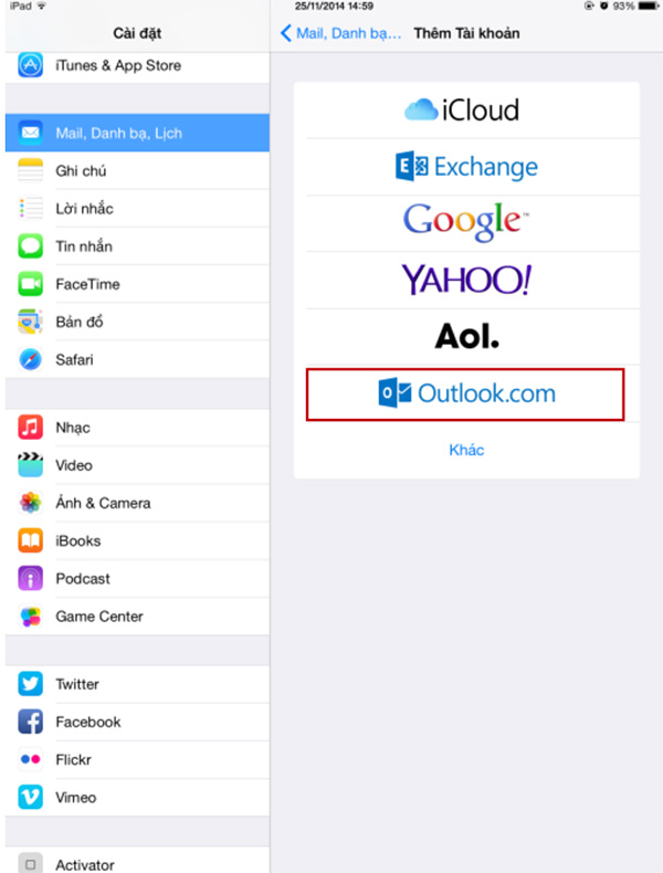 Thêm tài khoản Outlook trên iPhone