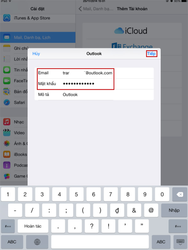 Tiến hành đăng nhập tài khoản Outlook trên iPhone