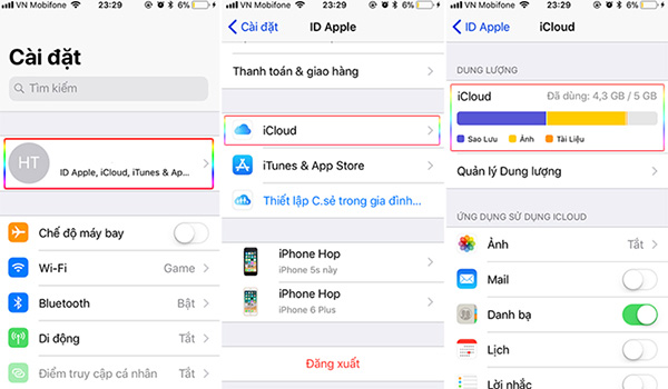 Dung lượng iCloud được sử dụng để lưu trữ dữ liệu các thiết bị Apple trên đám mây