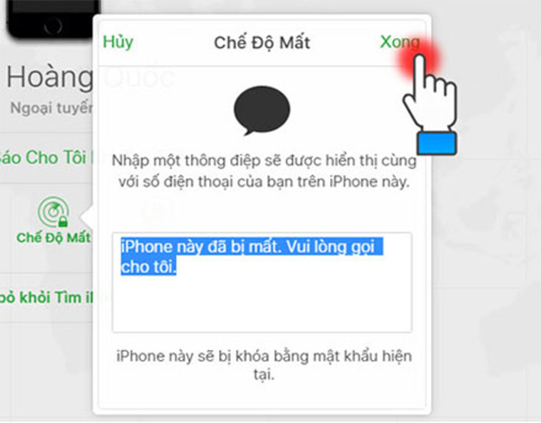 Chọn chế độ mất để khóa iPhone từ xa