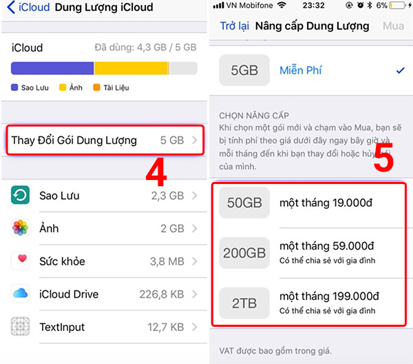 Hướng dẫn mua thêm dung lượng iCloud