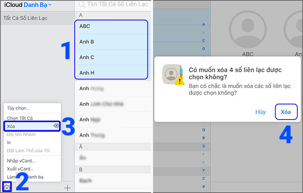 Cách xóa danh bạ trên iPhone từ iCloud