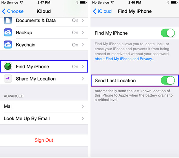 Tính năng Send Last Location giúp gửi vị trí cuối cùng của iPhone trước khi bị tắt