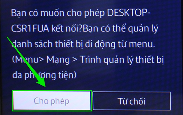 Nhấn cho phép để đồng ý kết nối