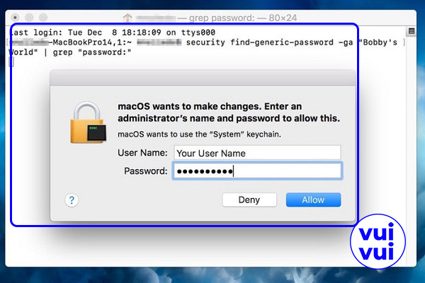 Nhập thông tin đăng nhập Macbook để xác nhận xem mật khẩu Wifi