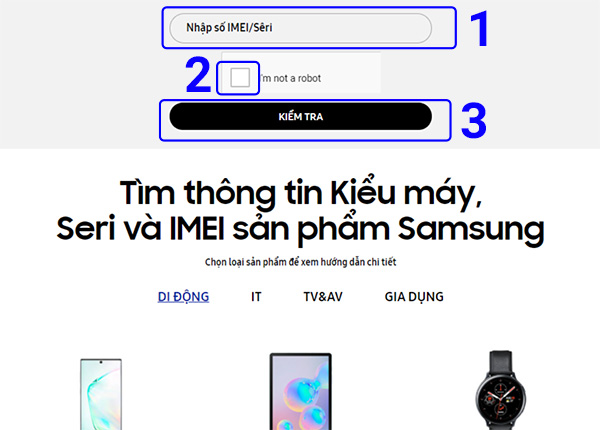 Kiểm tra nguồn gốc xuất xứ Samsung qua Website của Samsung