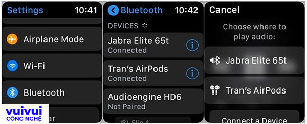 Kết nối Apple Watch với tai nghe hoặc loa Bluetooth cũng giúp bạn nghe nhạc trực tiếp 