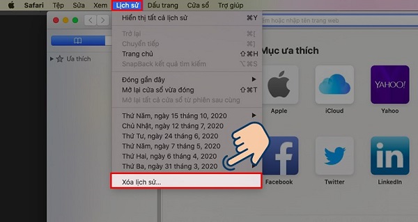 Chọn mục Xóa lịch sử tìm kiếm web trên Safari