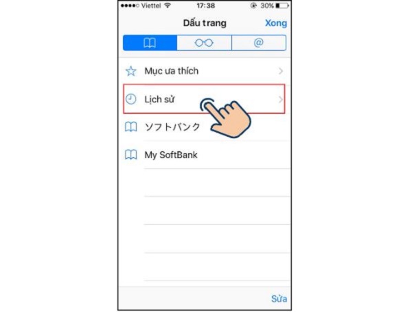 Chọn mục Lịch sử trình duyệt web