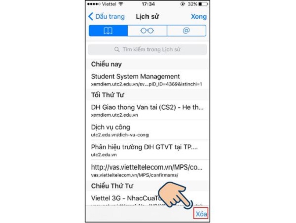 Chọn những mục  cần xóa trên trình duyệt Safari