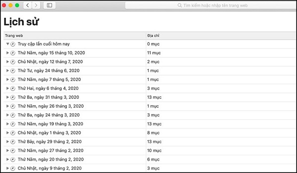 Xem toàn bộ lịch sử tìm kiếm trên Safari