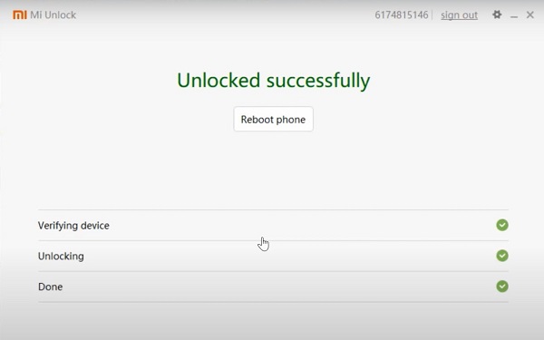 Unlock Bootloader điện thoại Mi thành công