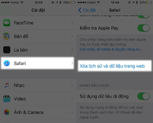 Xóa bộ nhớ đệm cache trình duyệt Safari
