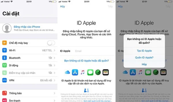 Người dùng chưa đăng nhập Apple ID