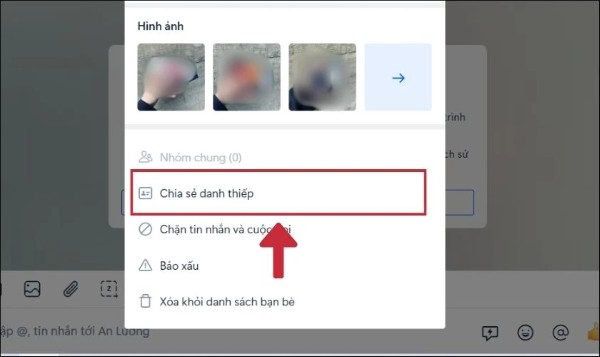 Chọn Chia sẻ danh thiếp