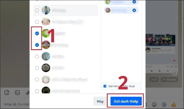 Nhấn vào Gửi danh thiếp