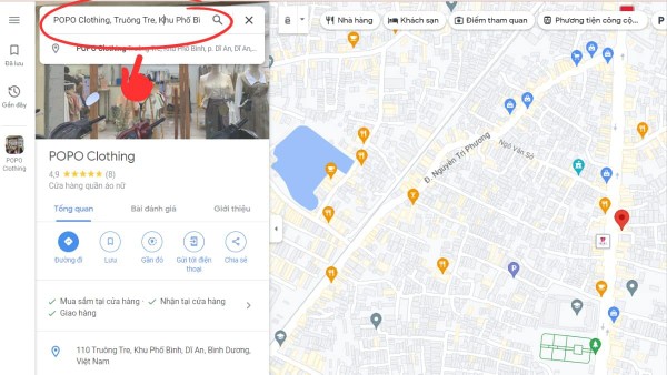 Nhập địa điểm muốn chia sẻ và nhấn “Tìm kiếm”