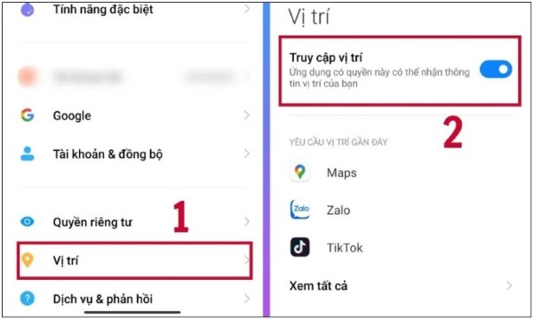 Bật “Truy cập vị trí”