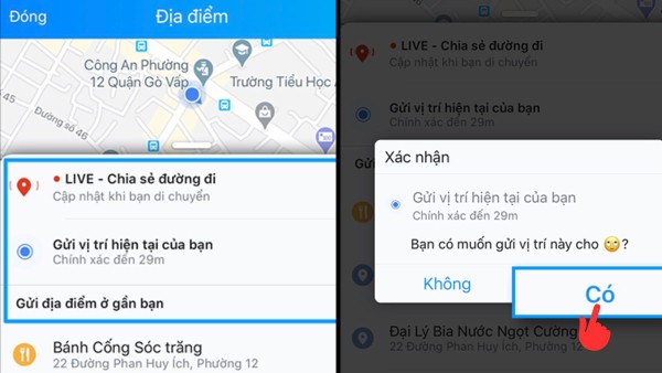Tùy chọn một trong hai hình thức chia sẻ vị trí